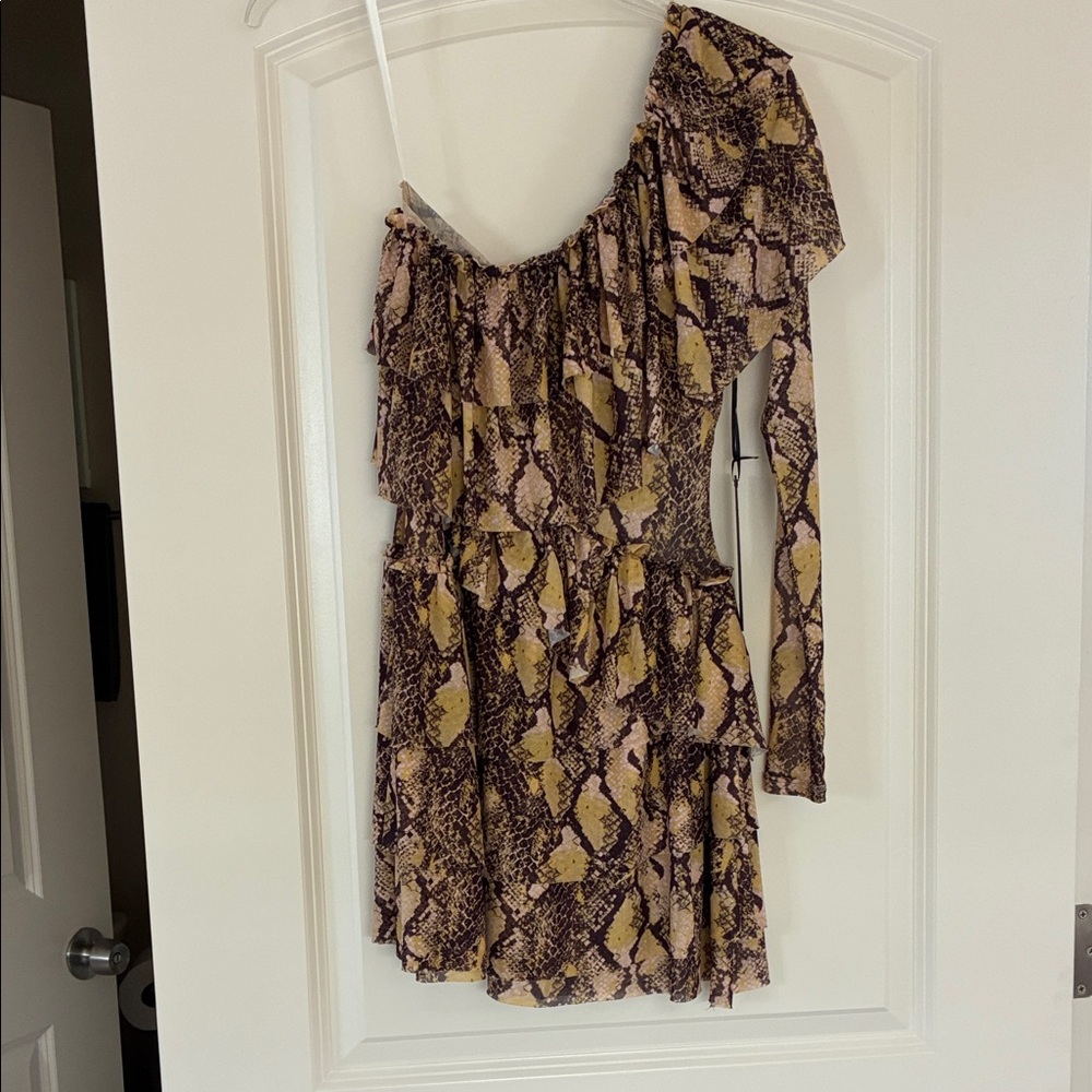 House of Harlow 1960 Asymmetrical Snake Print Mini Dress